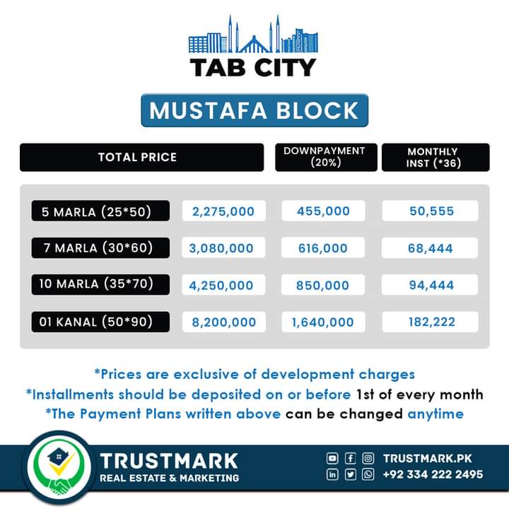 Tab City Rawalpindi Payment Plan