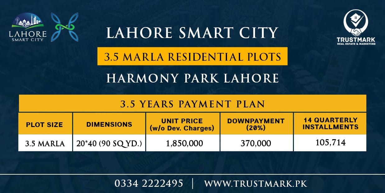 Lahore Smart City 3.5 Marla Plot Payment Plan
