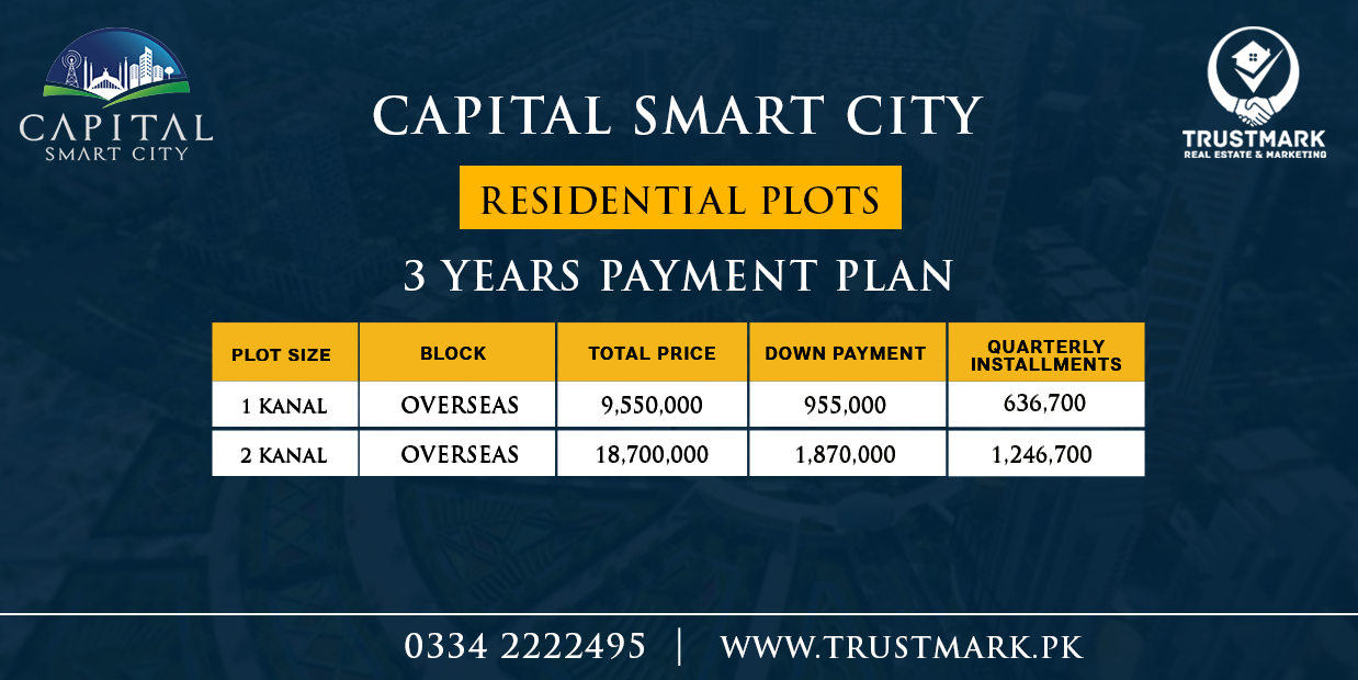 Capital Smart City Islamabad Overseas Block Payment Plan